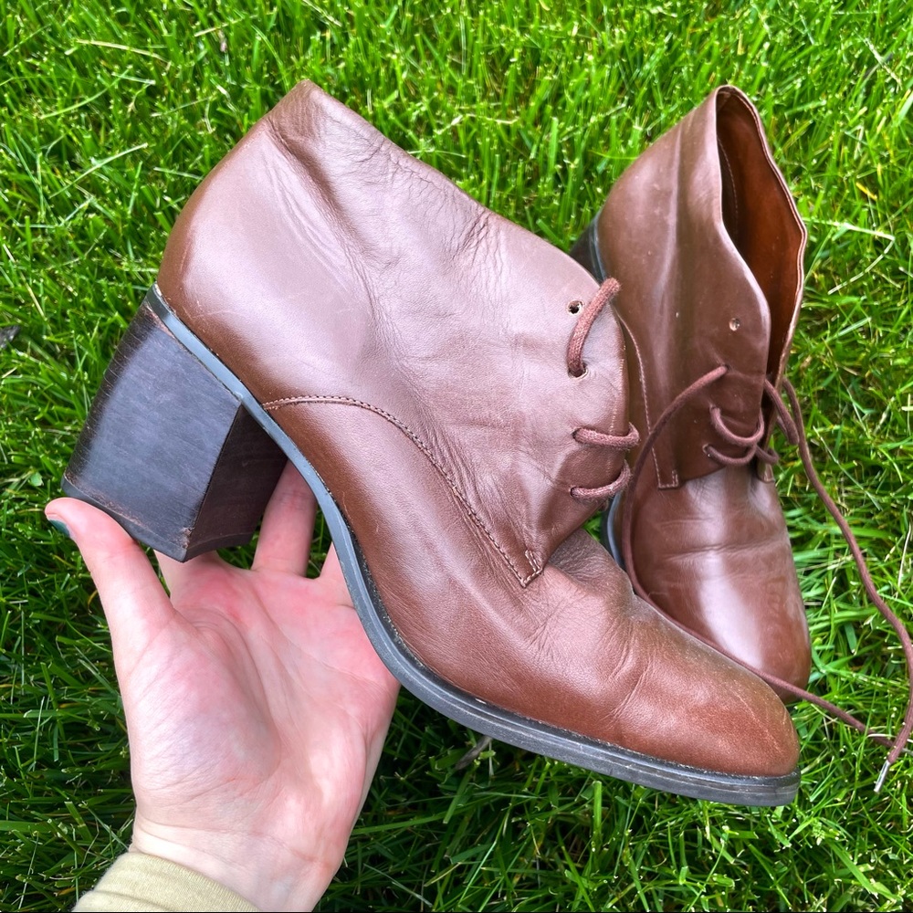 Etienne Aigner red brown heeled leather booties